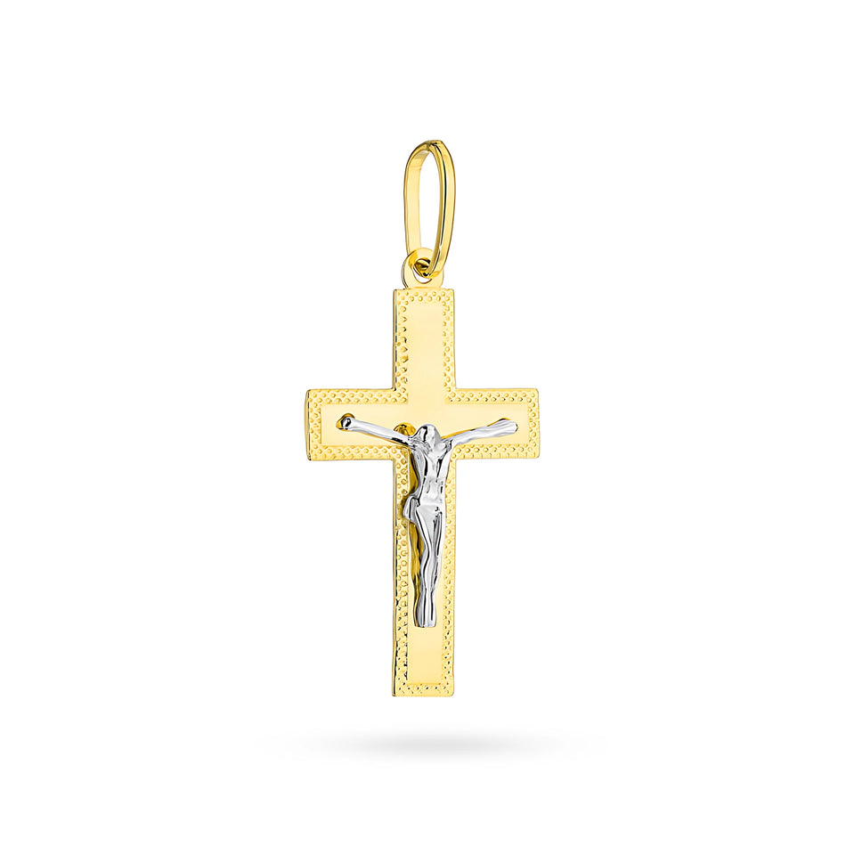 Two-color Gold Cross Pendant with Jesus Christ