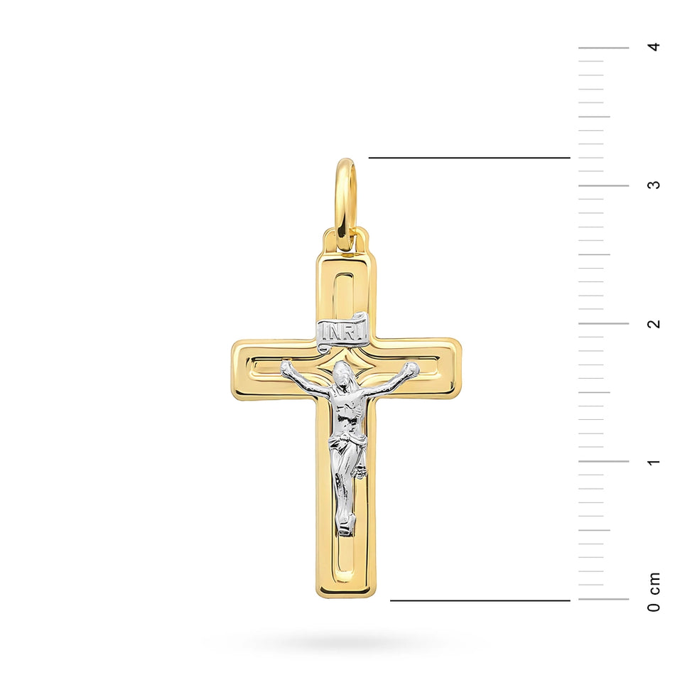 Two-color Gold Cross Pendant with Jesus Christ