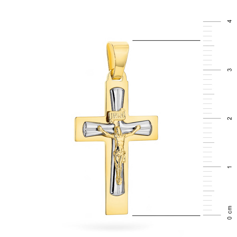 Two-color Gold Cross Pendant with Jesus Christ