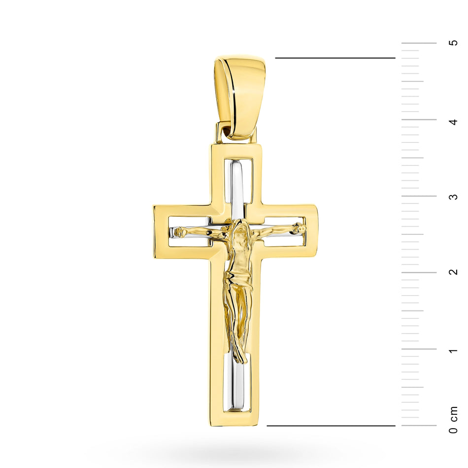 Two-color Gold Cross Pendant with Jesus Christ