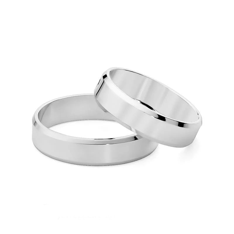 Classic Flat Beveled Gold Wedding Bands Rings 5mm