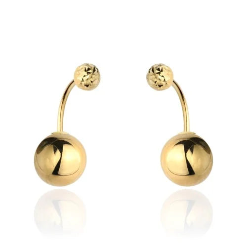 Gold stud earrings with smooth and diamond-cut beads