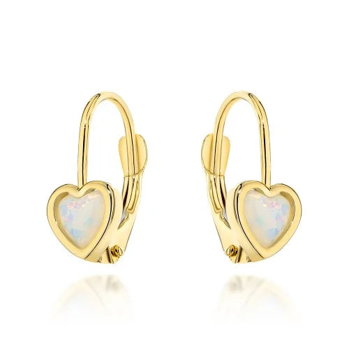 Gold Hearts Earrings with Opalite