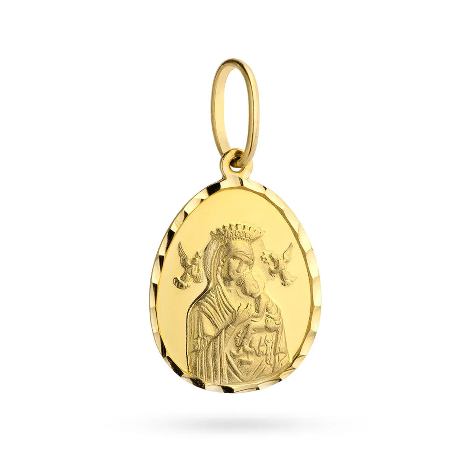 Gold Virgin Mary and Jesus Medallion Pendant