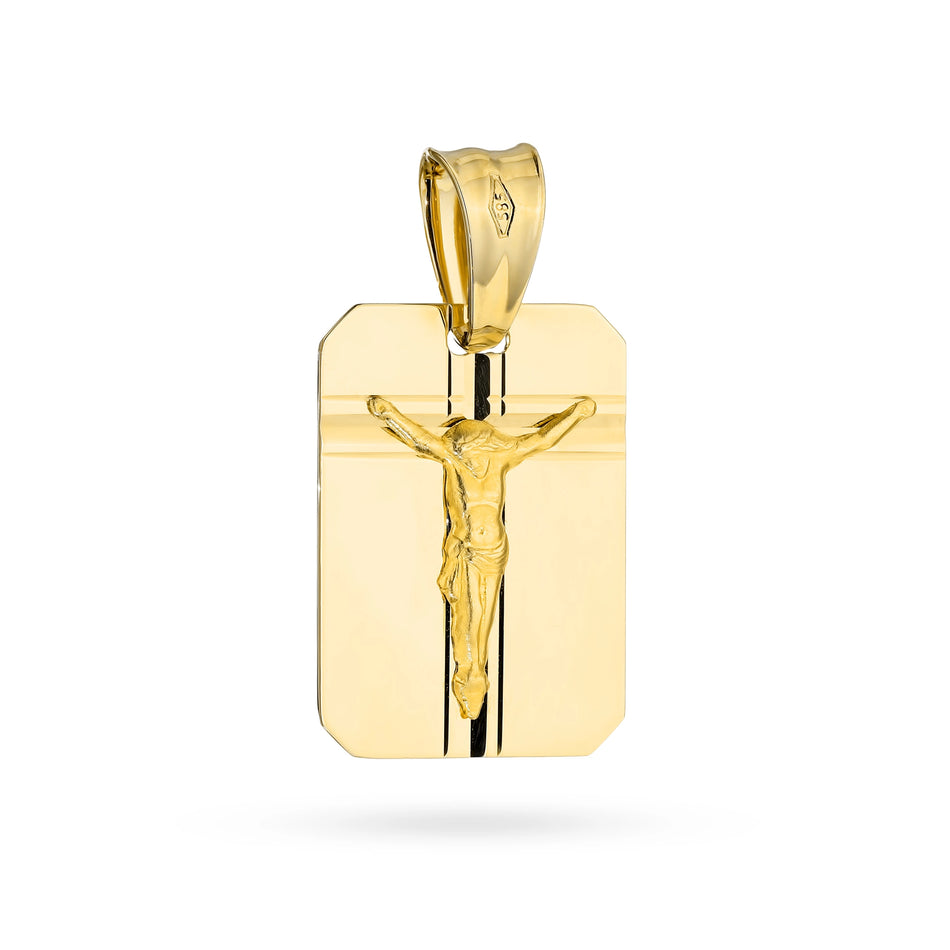 Zlatý medailón prívesok s ukrižovaným Ježišom Kristom