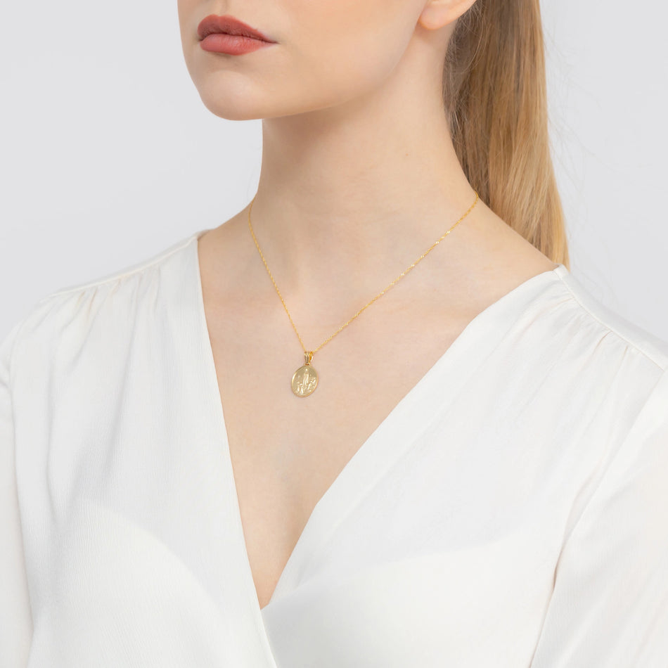 Gold Virgin Mary Medallion Pendant Our Lady of Fatima