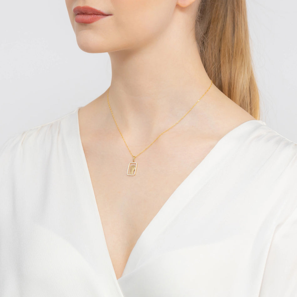 Gold Virgin Mary Medallion Pendant with Zirconia