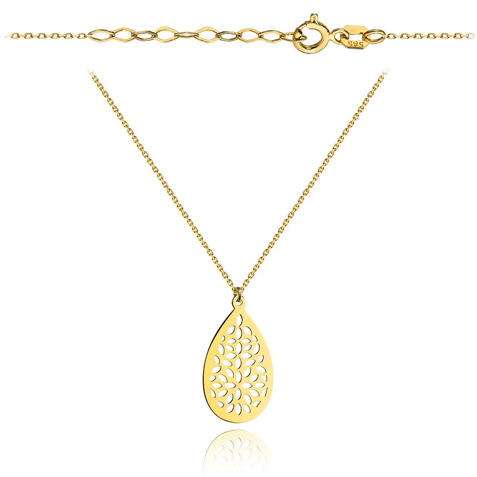 Gold Necklace with Openwork Teardrop