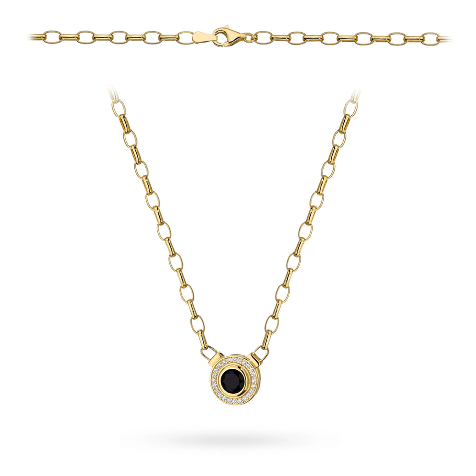 Gold Necklace with Black Stone And Zirconia