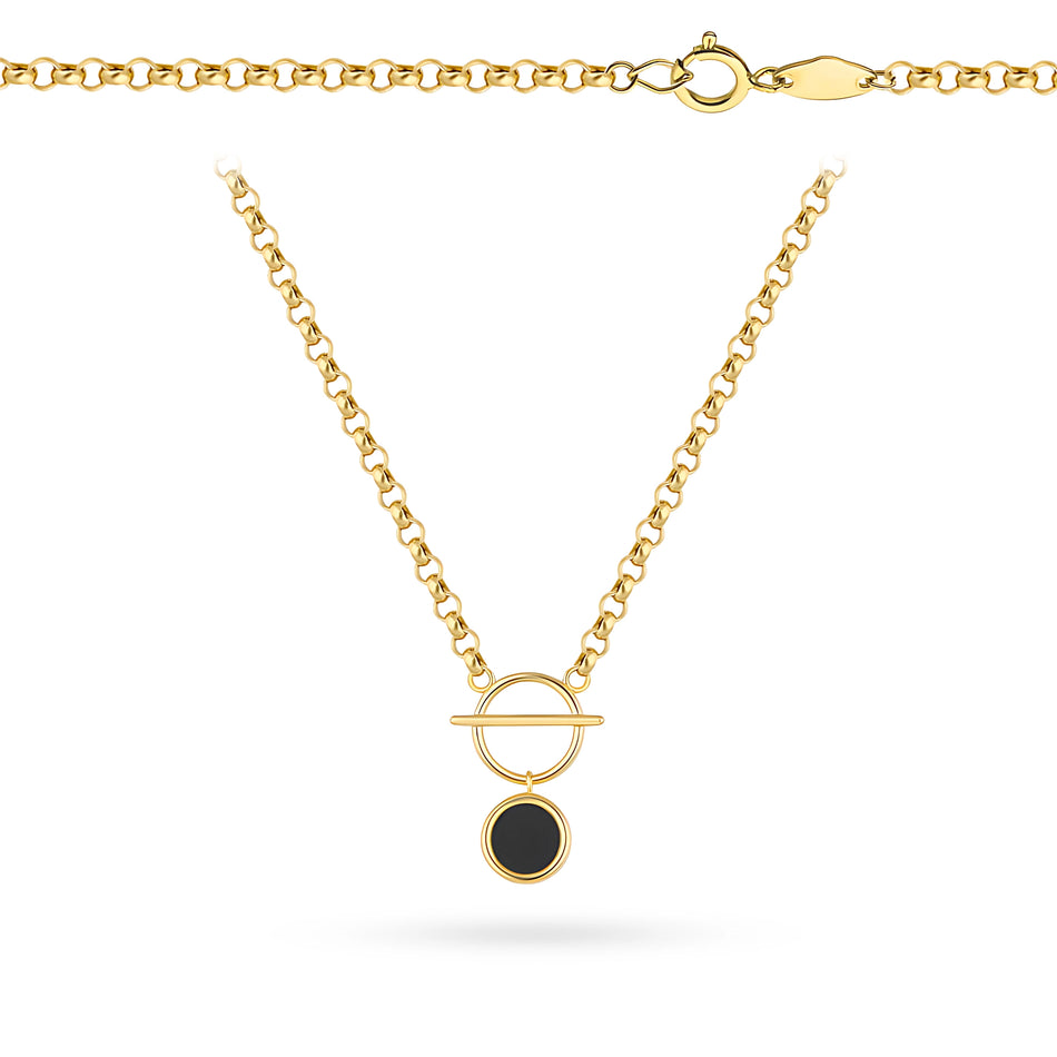 Gold Necklace Circle with Black Onyx