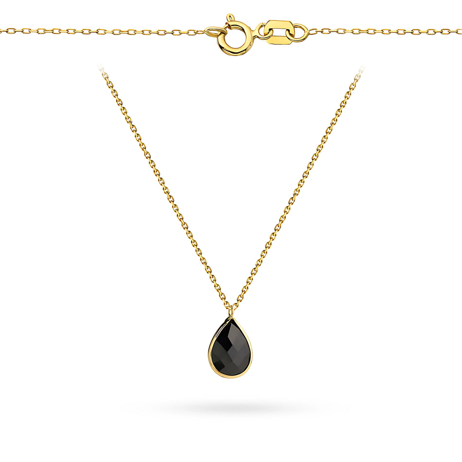 Gold Necklace with Onyx Teardrop