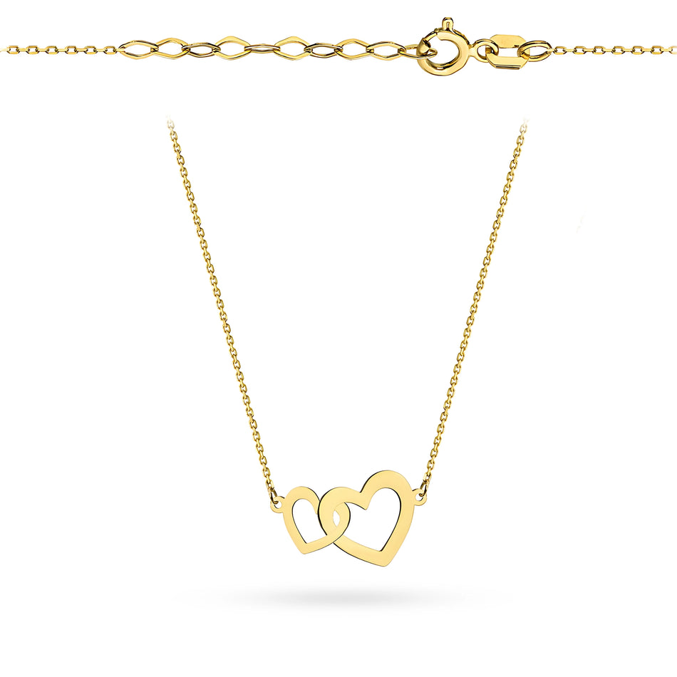 Gold Necklace with Two Hearts