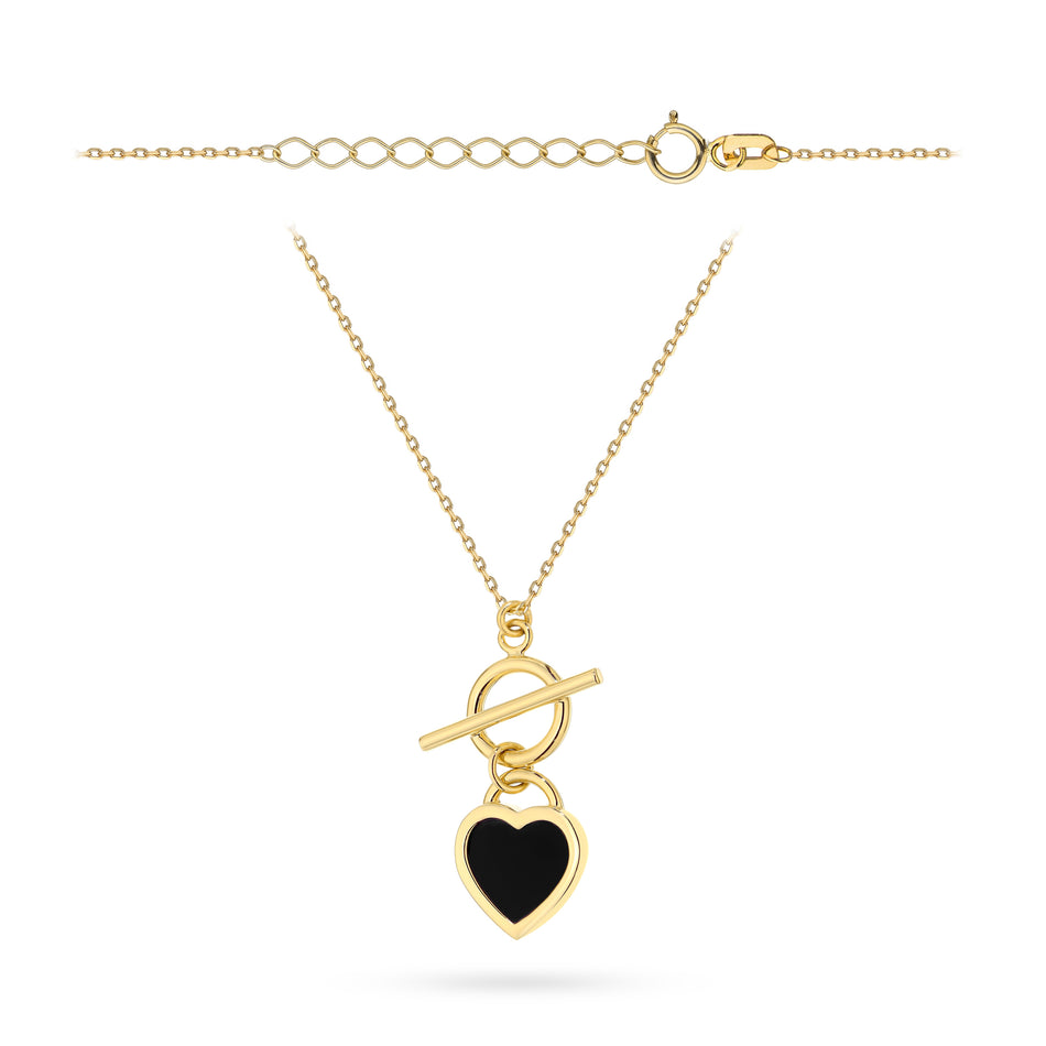 Gold Necklace Heart with Black Stone