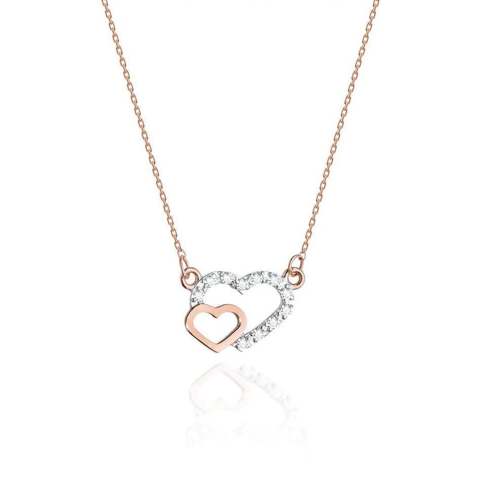 Gold Celebrity Necklace with Diamonds Two Hearts Joined
