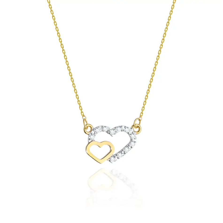 Gold Celebrity Necklace with Diamonds Two Hearts Joined