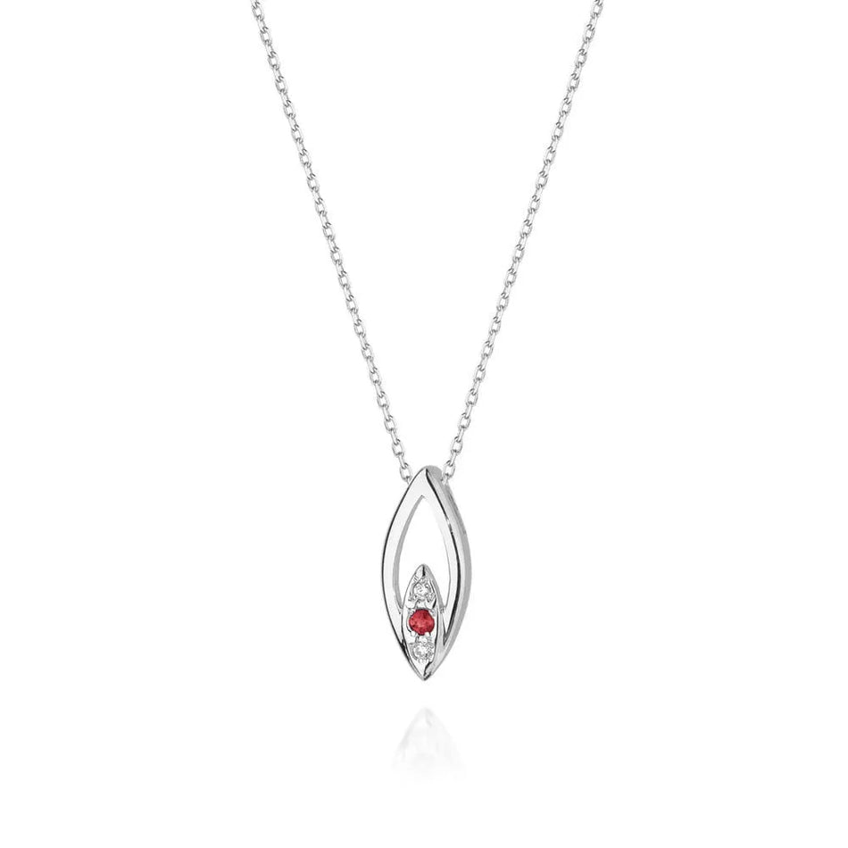 Gold Necklace with 0.03 ct Diamonds and 0.05ct Ruby