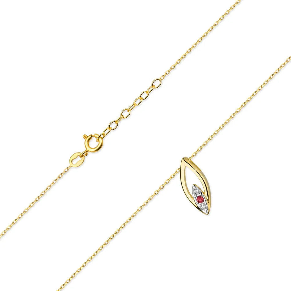 Gold Necklace with 0.03 ct Diamonds and 0.05ct Ruby