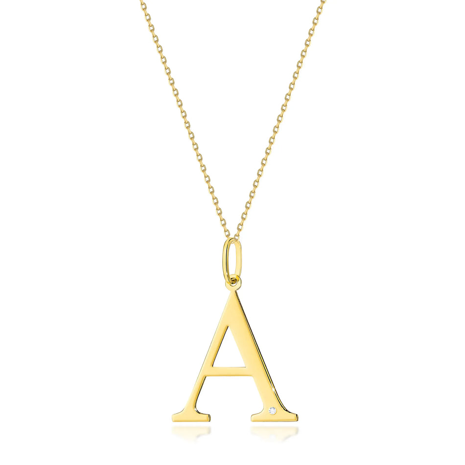 Gold Necklace with 0.005ct Diamond Letter A