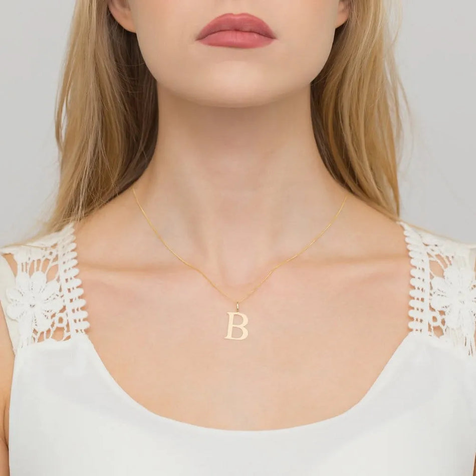 Gold Necklace with 0.005ct Diamond Letter B