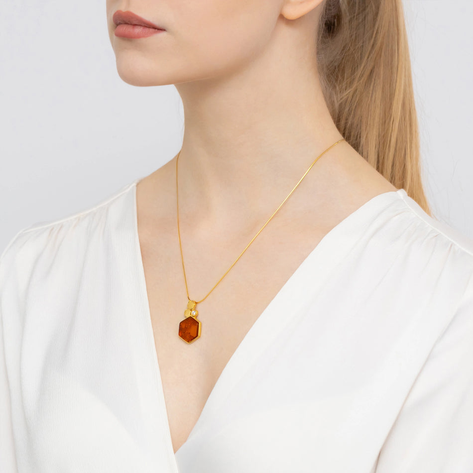 Gold-plated Silver Necklace with Natural Amber