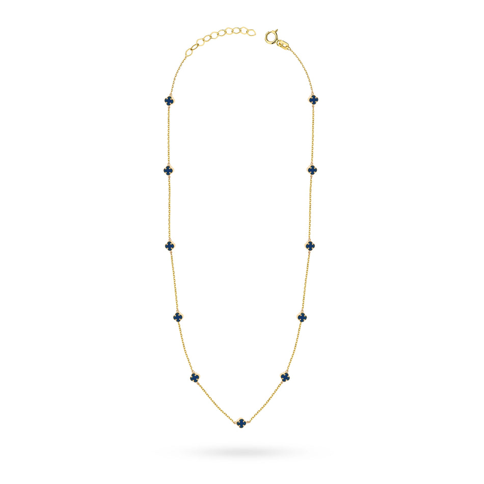 Zlatý náhrdelník s námornícky modrými šťastnými ďatelinami
