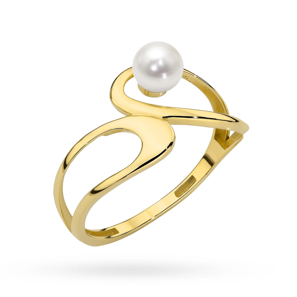 Zlatý prsteň s perlou v dekoratívnom osadení