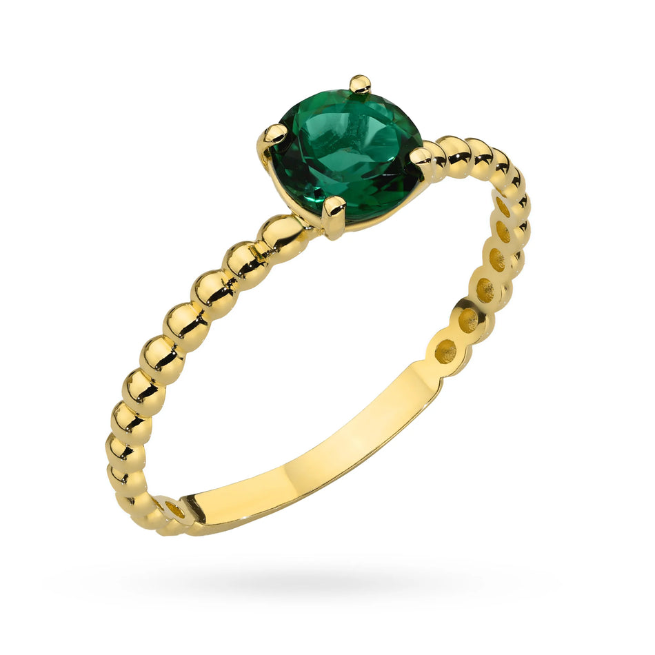 Prsteň zo zlatých korálok so zeleným kremeňom