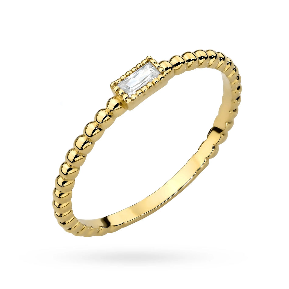 Prsteň zo zlatých korálok s bielou zirkóniou