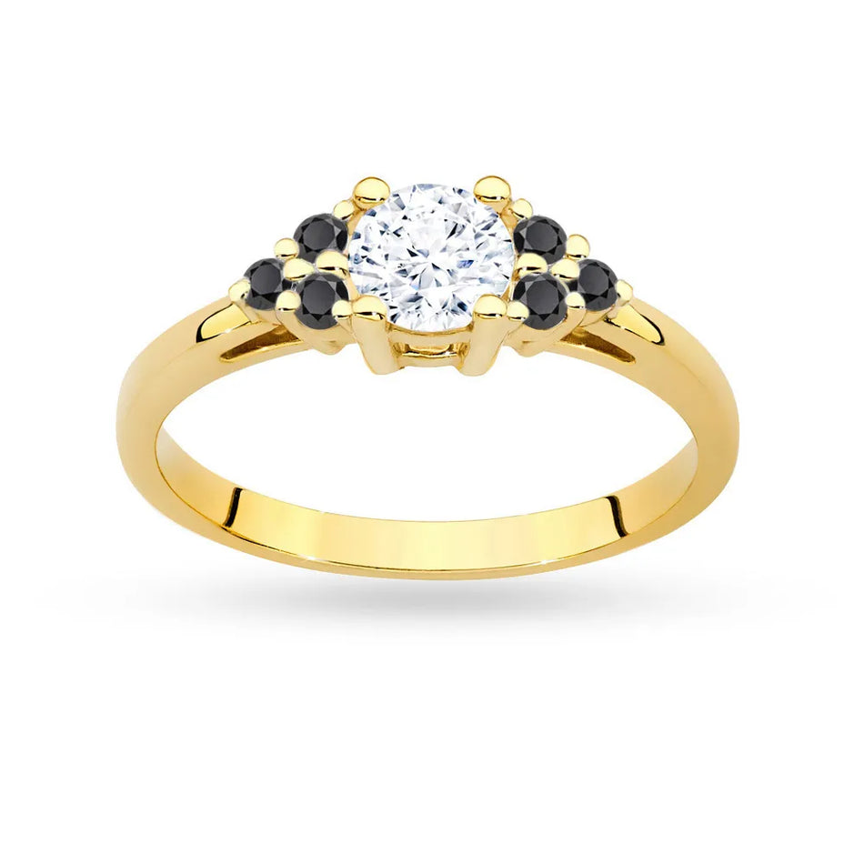 Gold Ring with 0,60ct White Sapphire and 6 Black Diamonds