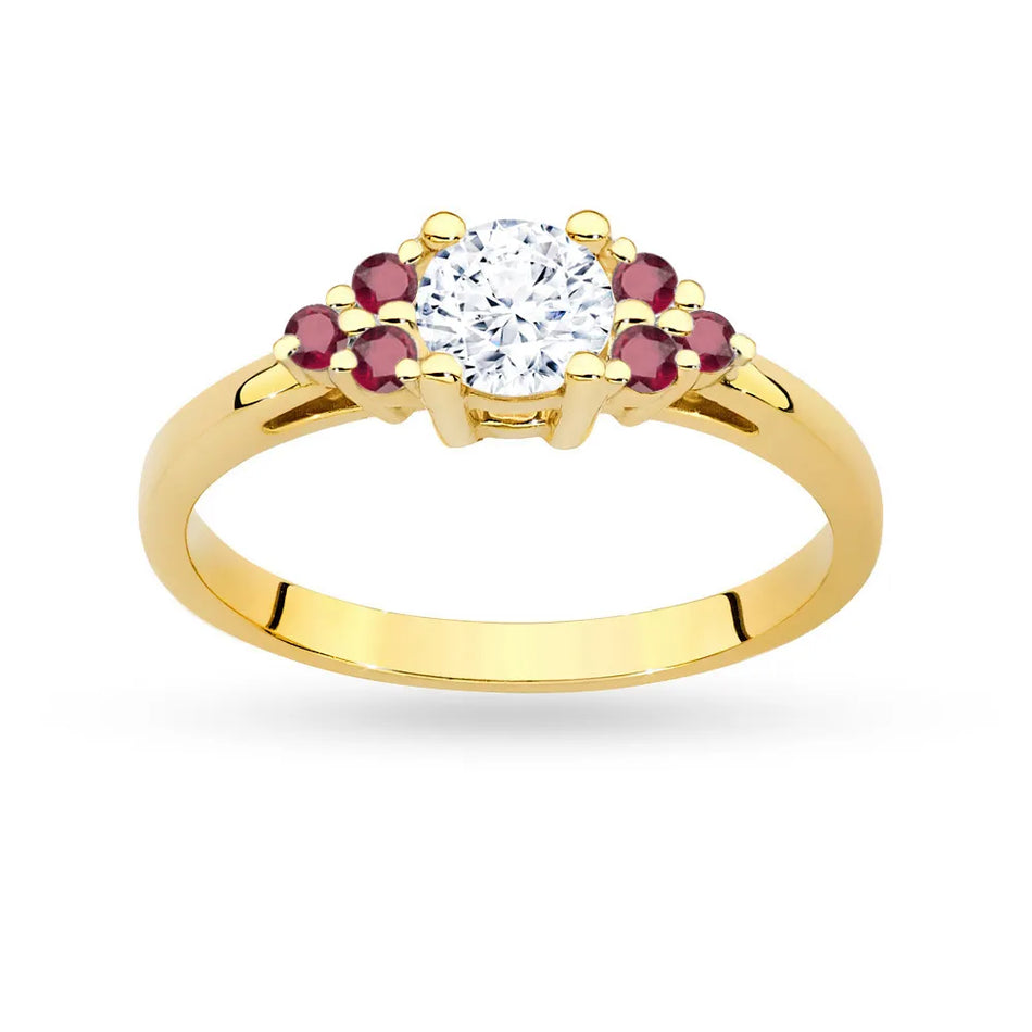 Gold Ring with 0,60ct White Sapphire and 6 Rubies