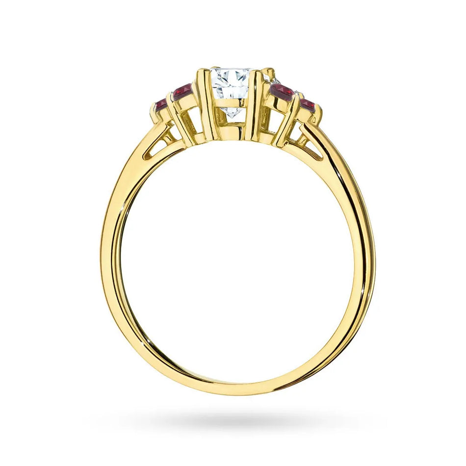 Gold Ring with 0,60ct White Sapphire and 6 Rubies