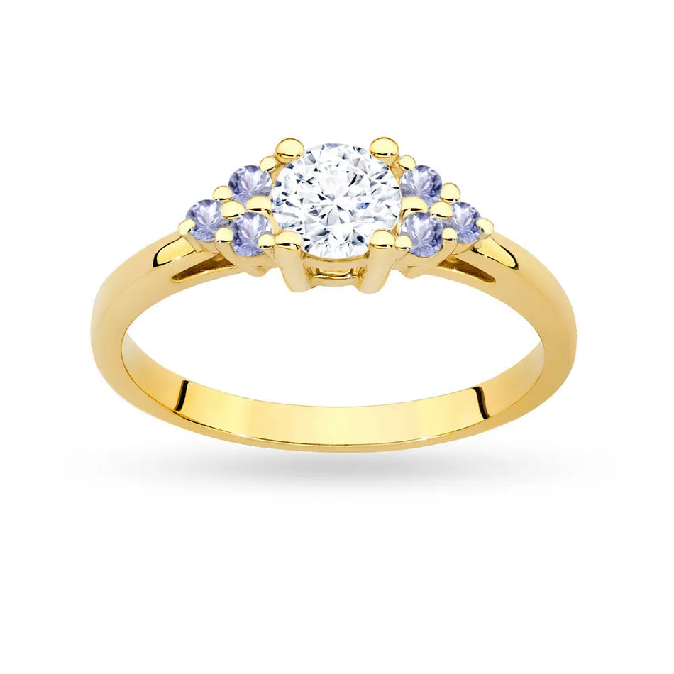 Gold Ring with 0,60ct White Sapphire and 6 Tansanites