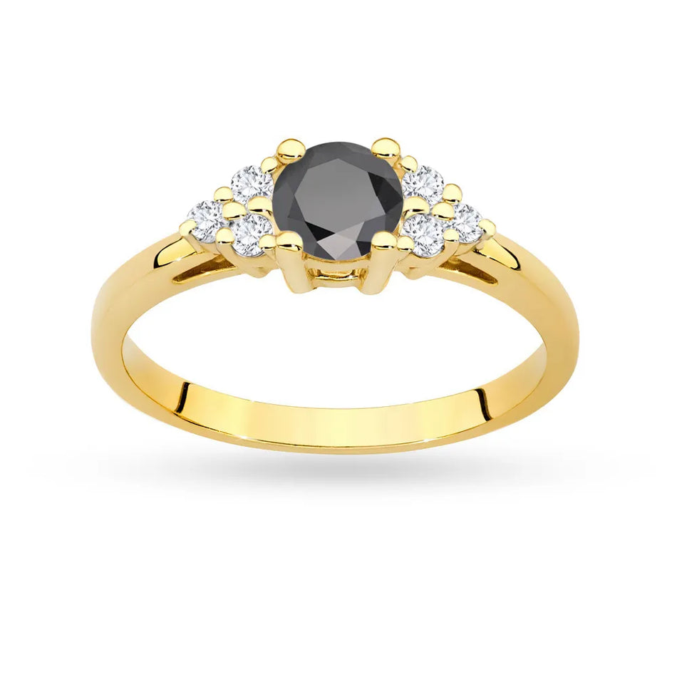 Gold Ring with 0,50ct Black Diamond and 6 Diamonds