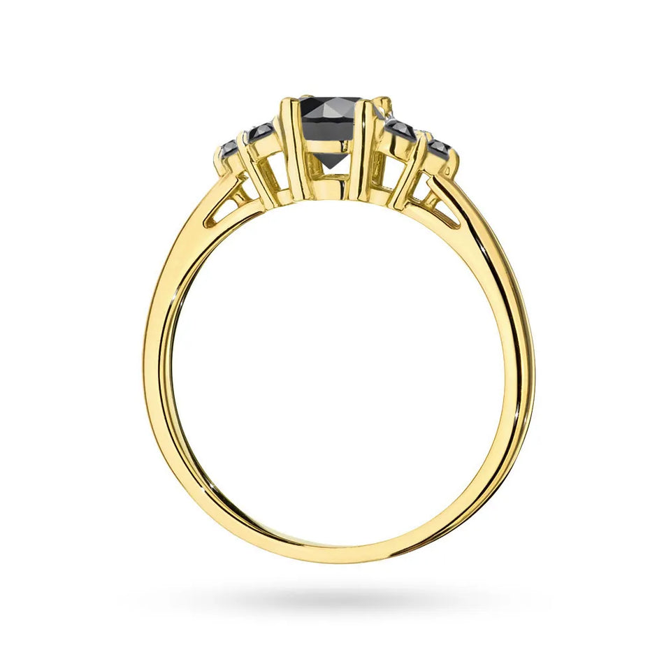 Gold Ring with 0,50ct Black Diamond and 6 0,03ct Black Diamonds