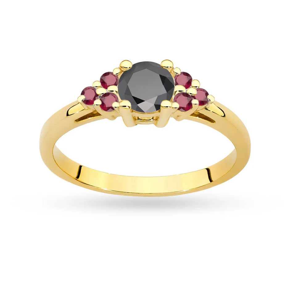 Gold Ring with 0,50ct Black Diamond and 6 Rubies