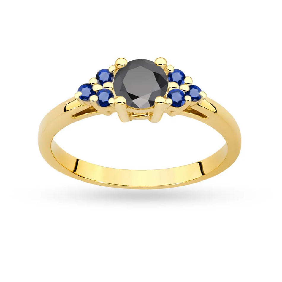 Gold Ring with 0,50ct Black Diamond and 6 Sapphires