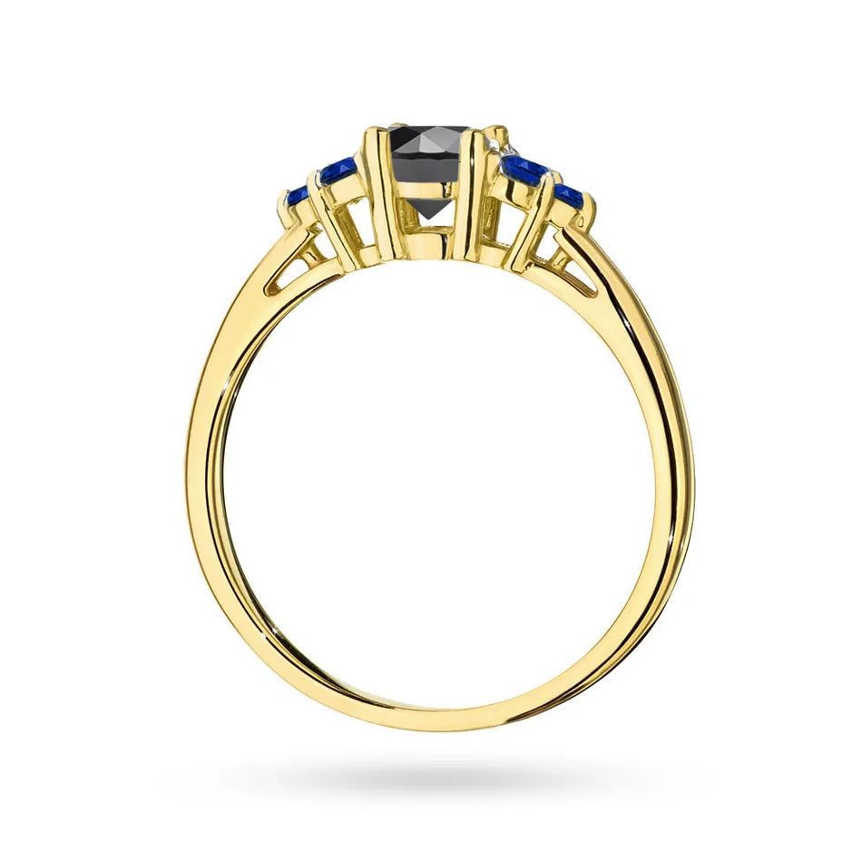 Gold Ring with 0,50ct Black Diamond and 6 Sapphires