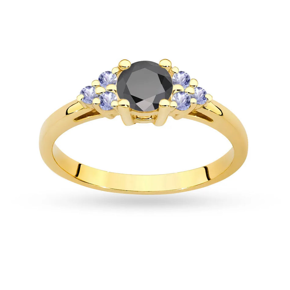 Gold Ring with 0,50ct Black Diamond and 6 Tanzanites