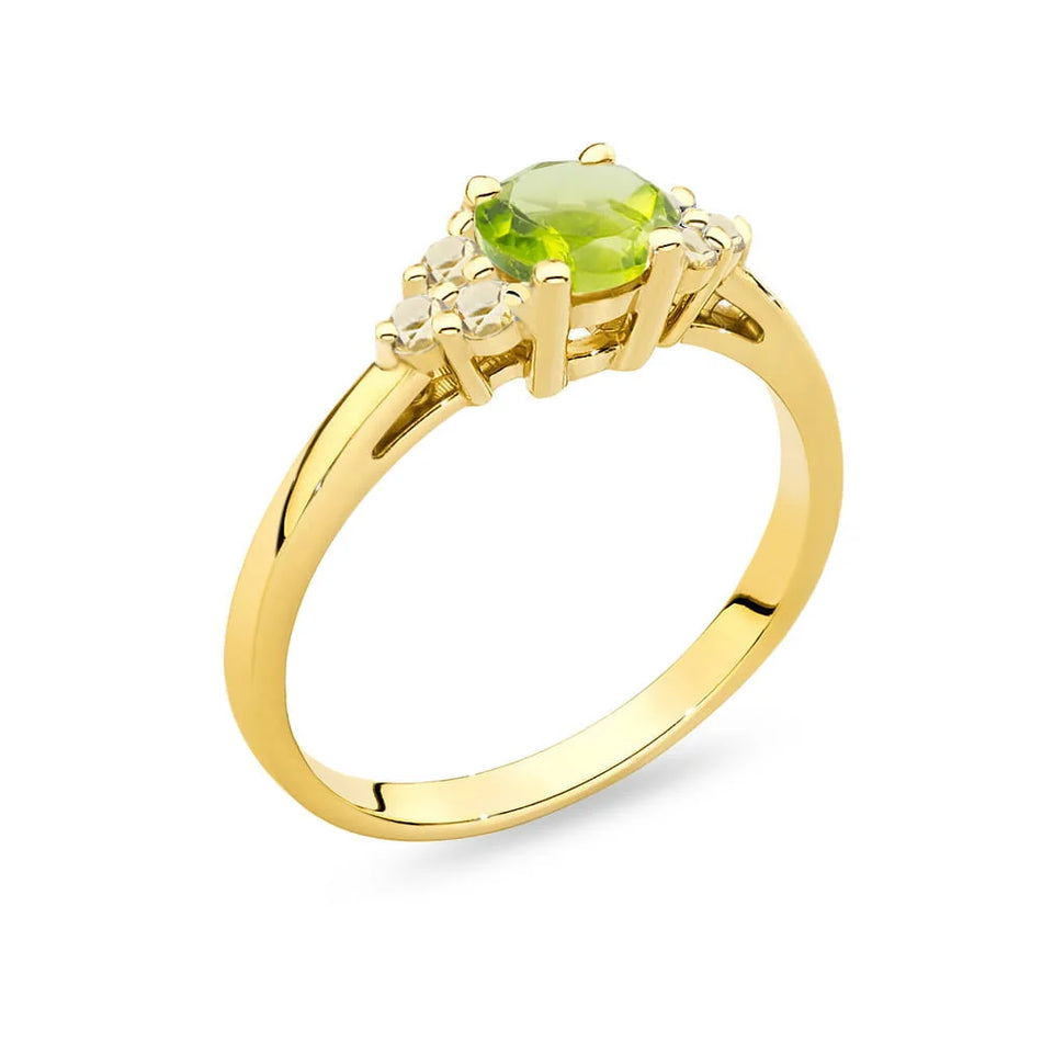 Gold Ring with 0,60ct Olivine and 6 Bronze Diamonds