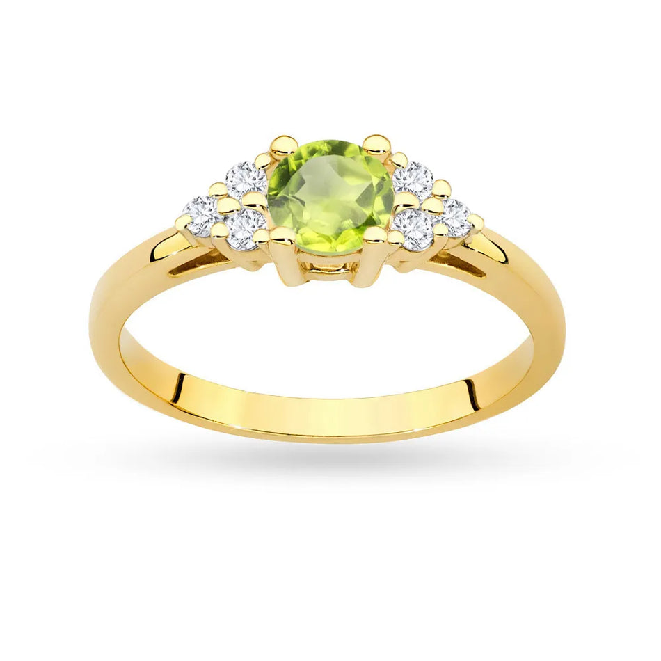 Gold Ring with 0,60ct Olivine and 6 Diamonds