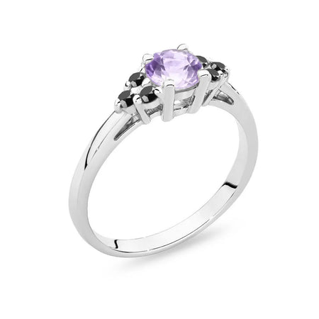Gremari 14k gold ring with amethyst and black diamonds p127
