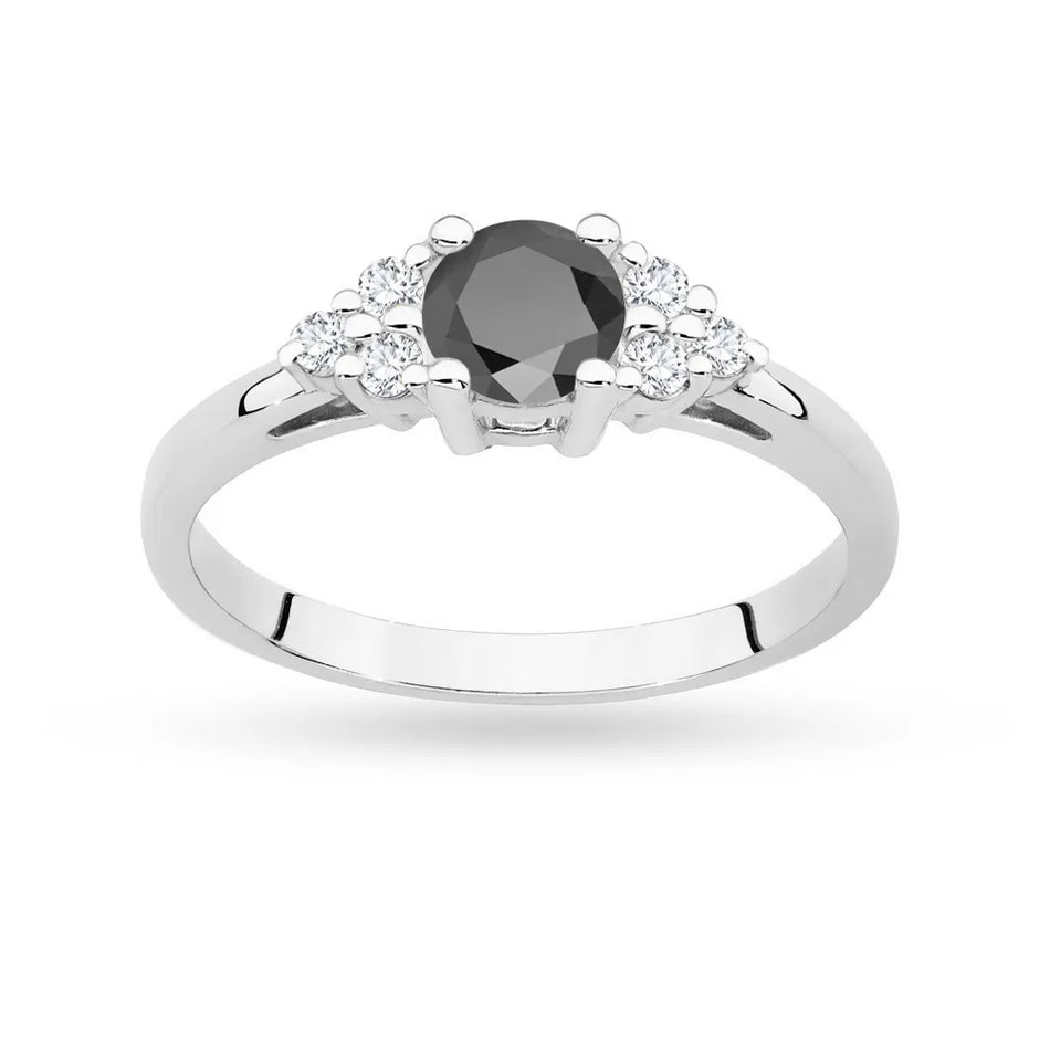 Gold Ring with 0,50ct Black Diamond and 6 Diamonds