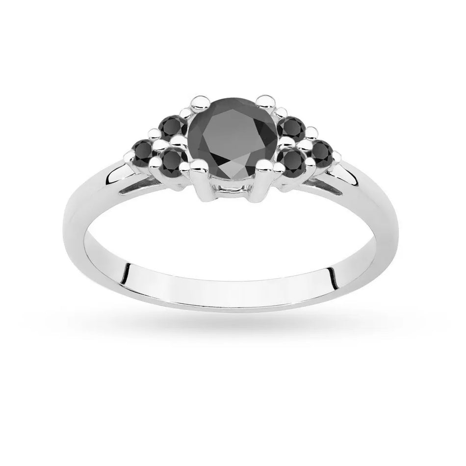 Gold Ring with 0,50ct Black Diamond and 6 0,03ct Black Diamonds