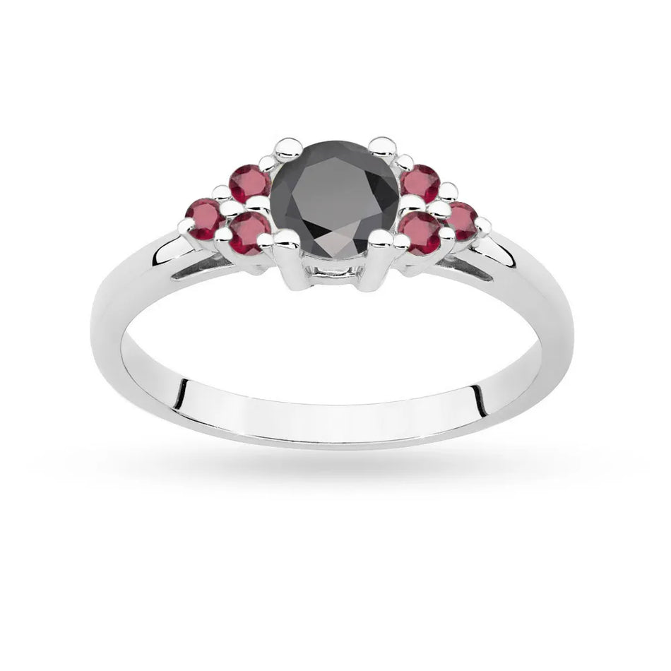 Gold Ring with 0,50ct Black Diamond and 6 Rubies