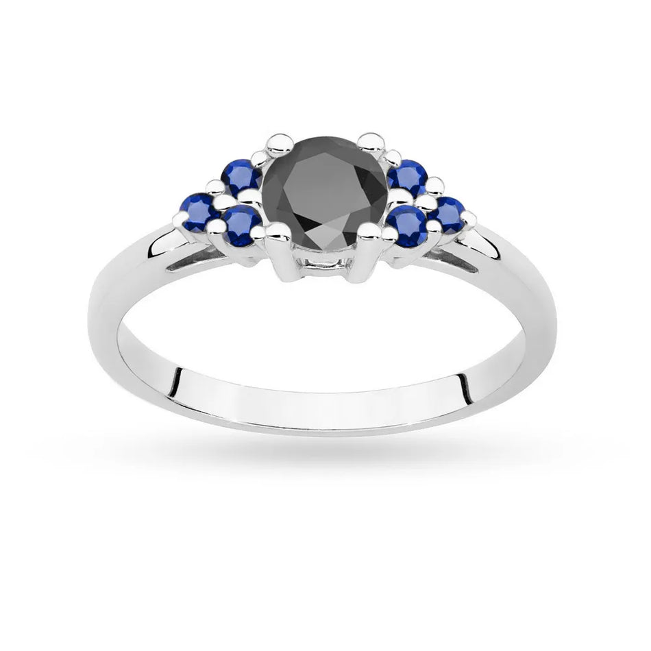 Gold Ring with 0,50ct Black Diamond and 6 Sapphires