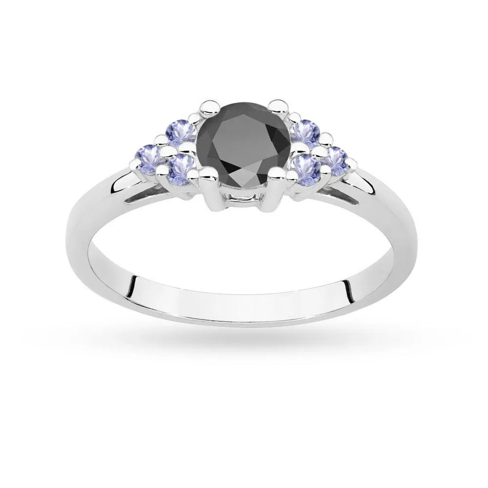 Gold Ring with 0,50ct Black Diamond and 6 Tanzanites