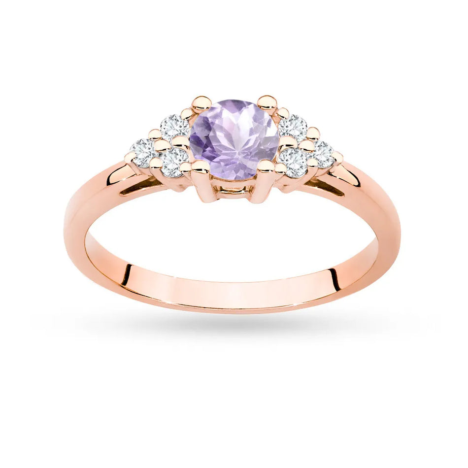 Gold Ring with 0,50ct Amethyst and 6 Diamonds