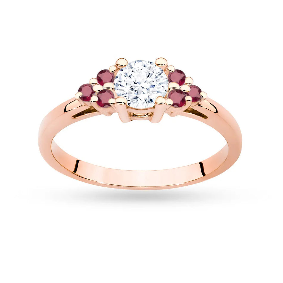 Gold Ring with 0,60ct White Sapphire and 6 Rubies