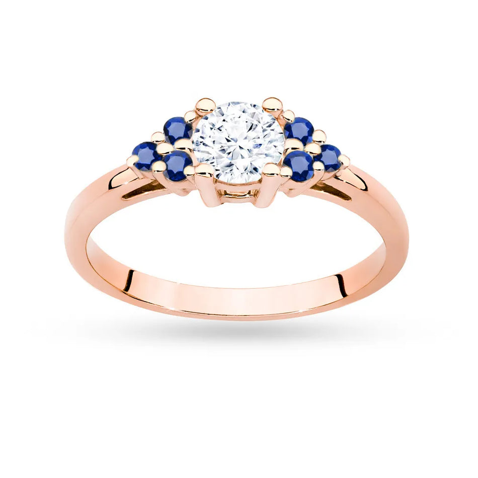 Gold Ring with 0,60ct White Sapphire and 6 Sapphires