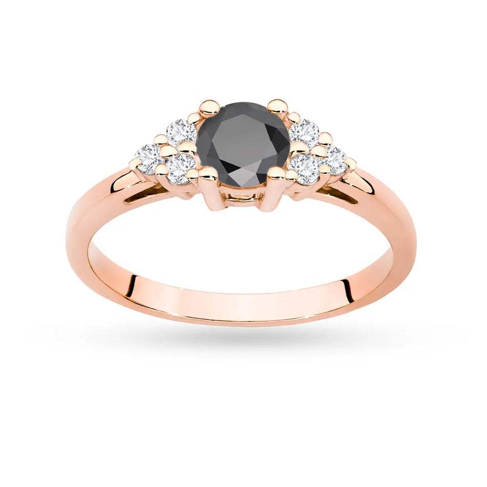 Gold Ring with 0,50ct Black Diamond and 6 Diamonds